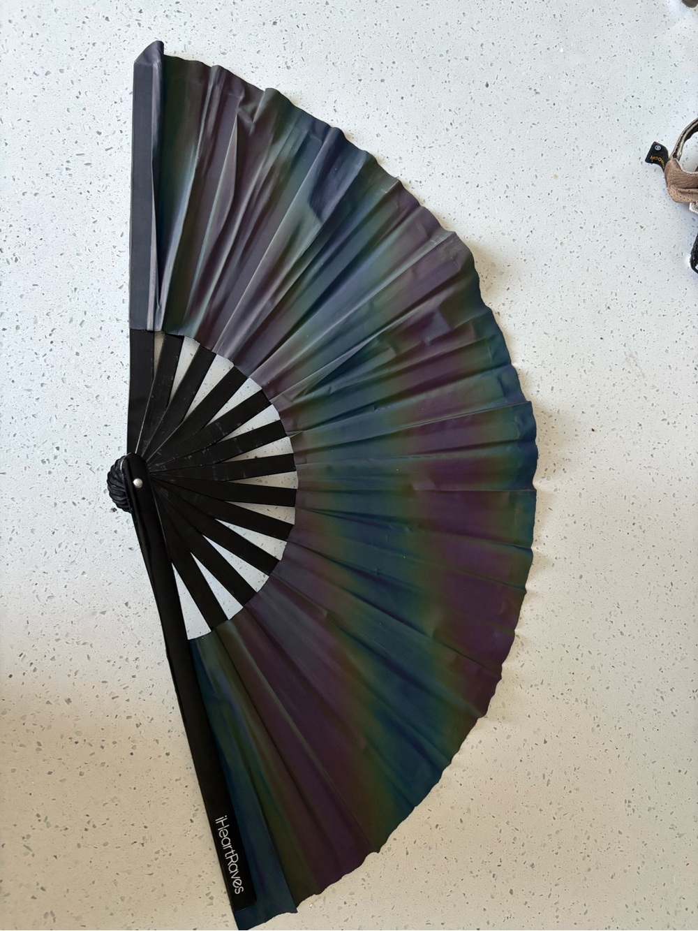 iHeartRaves Iridescent Rainbow Folding Hand Fan - Black Frame
